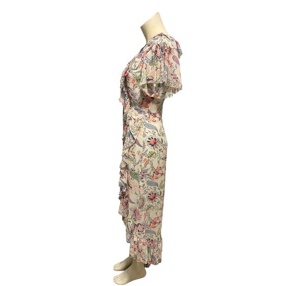 Cinq a Sept Sheilla Floral Ruffle White Midi V Neck Dress 2 - Picture 7 of 7